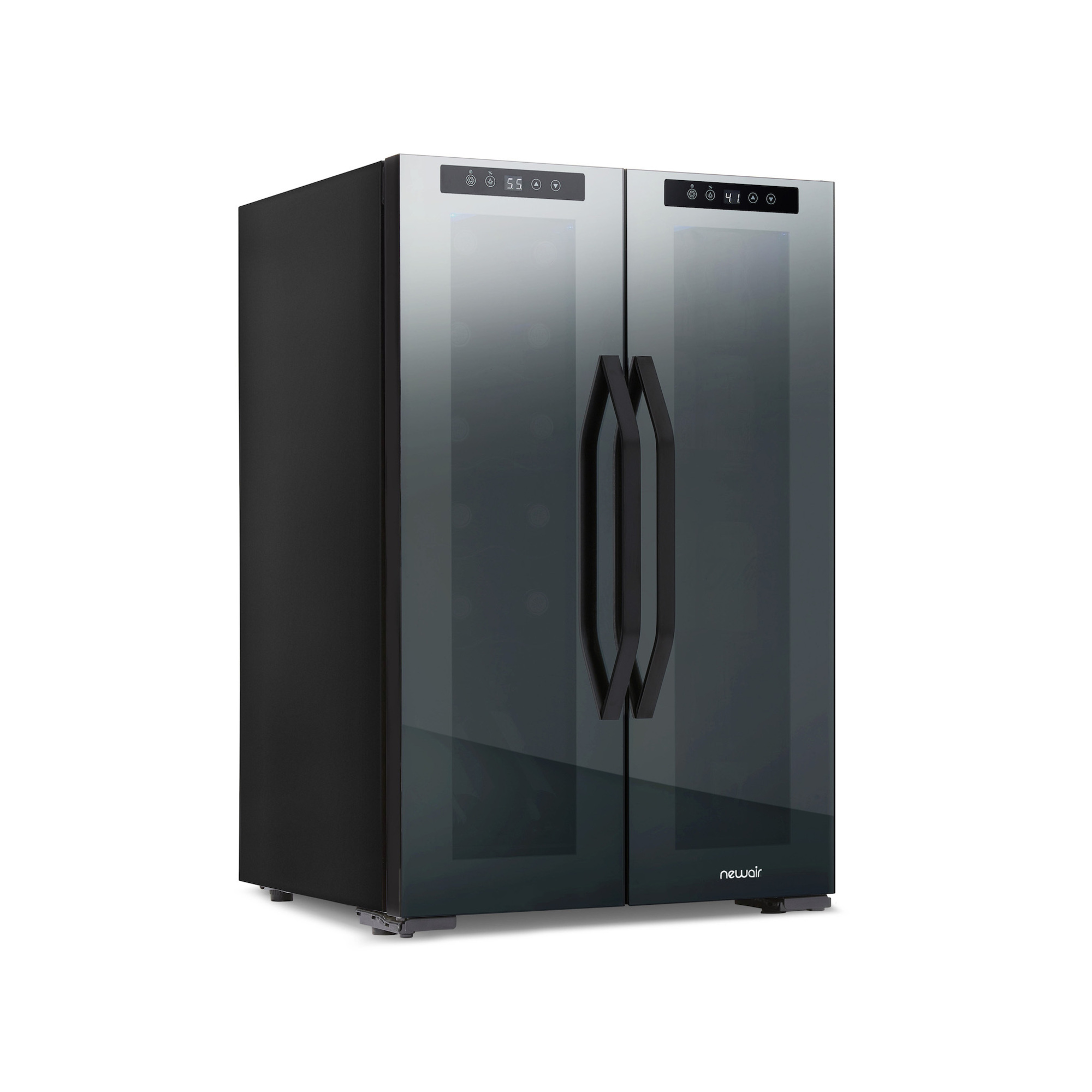 Newair, 12 Bottle 39 Can Mirrored Wine and Beverage Fridge, Bottle Capacity 12 Can Capacity 39 Model# NWB051BKD0